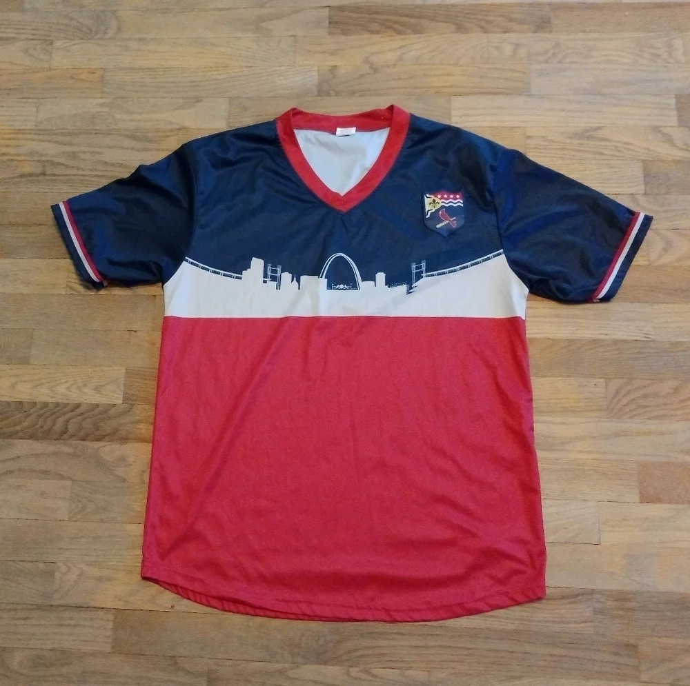 St Louis Cardinals Soccer Jersey Mens XL Blue Red Short Sleeve MLB Baseball